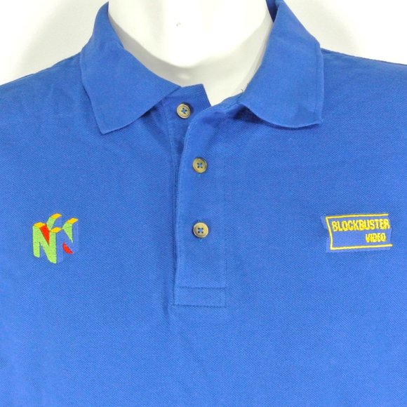 BLOCKBUSTER VIDEO Nintendo 64 Vintage Employee Uniform Polo Shirt Blue S Small - Picture 6 of 11